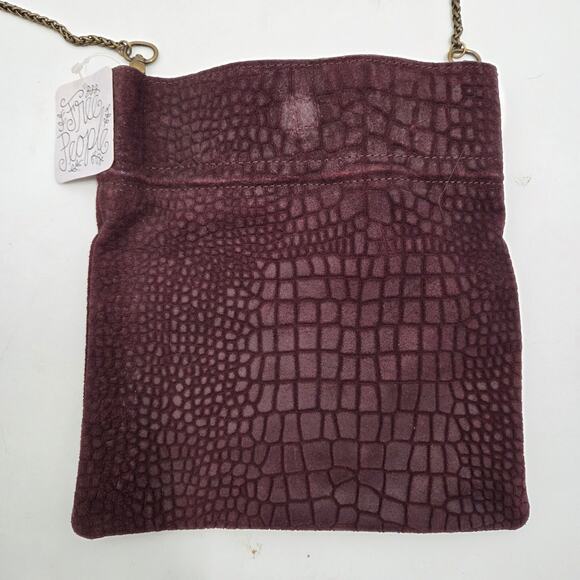 NEW Free People Nicolette Genuine Suede Clutch Chain Crossbody Purple Plum Boho - Picture 2 of 8